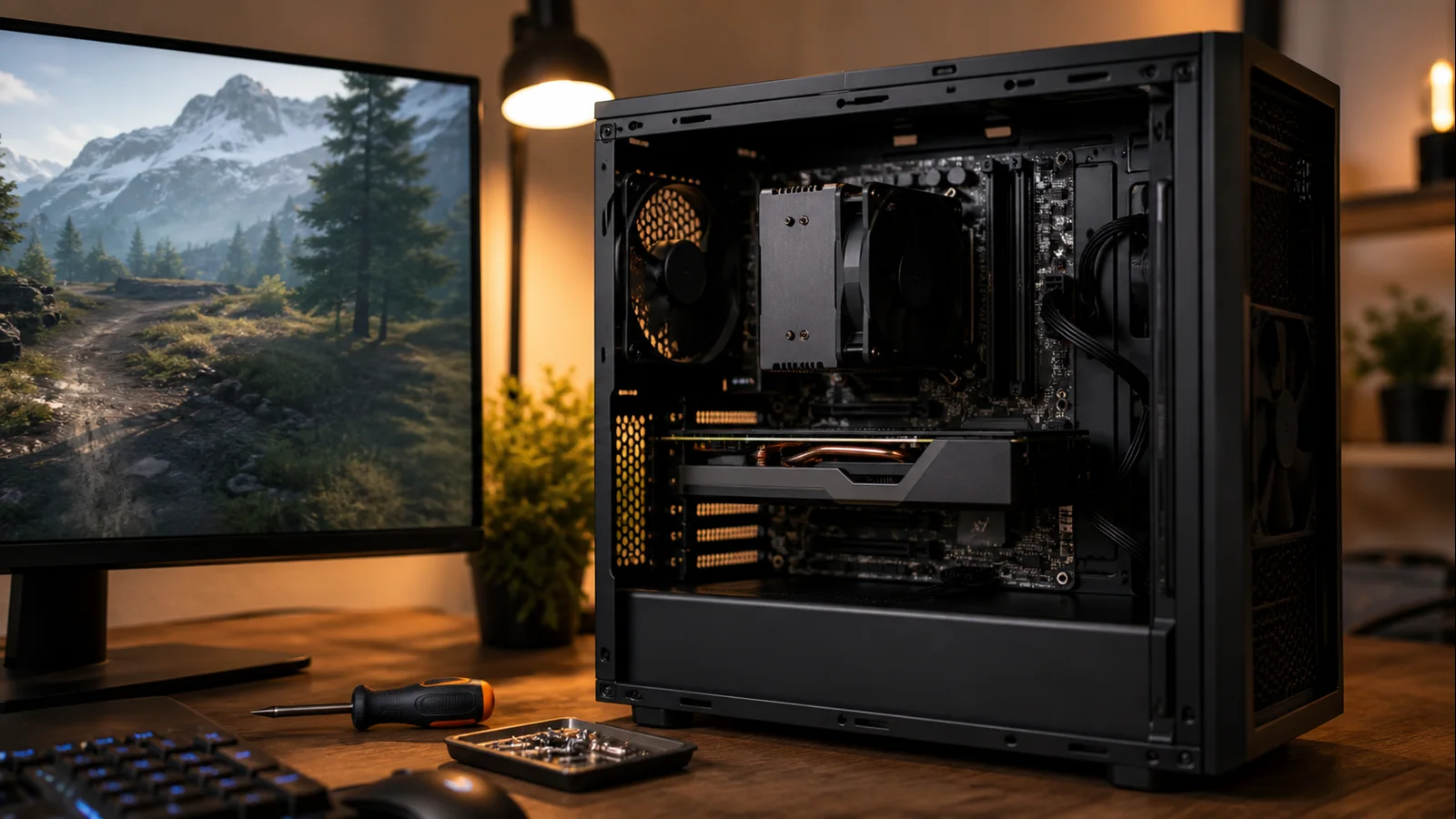 A cost-conscious gaming PC pairing an AMD Radeon RX 9060 XT with a modern six-core CPU
